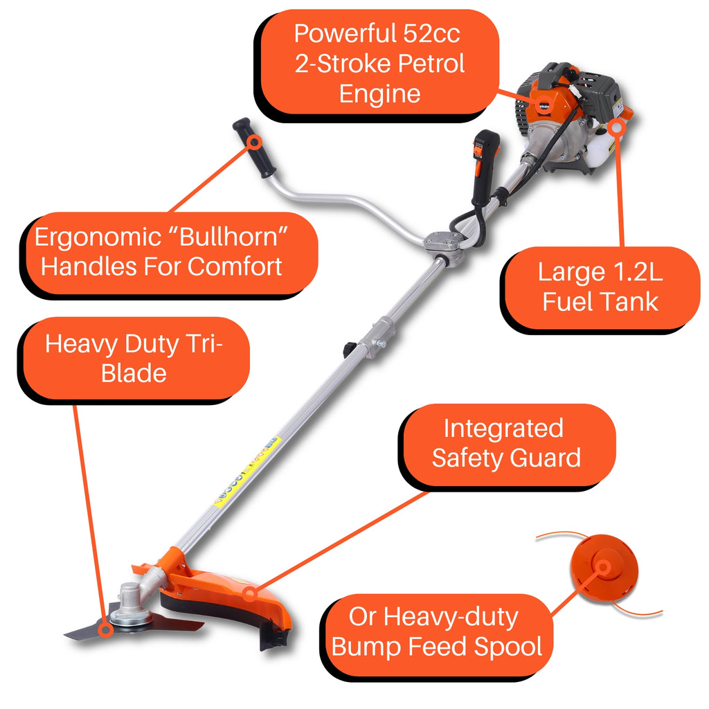 Gardening tool with features highlighted on a white background